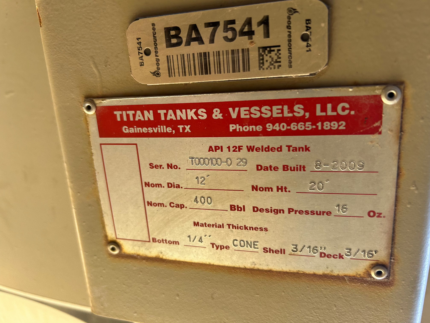 2009 Single Wall Fuel Storage Tanks